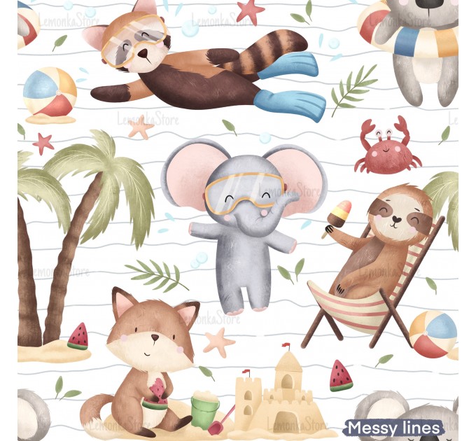 Animals on the beach exclusive pattern - MessyLines