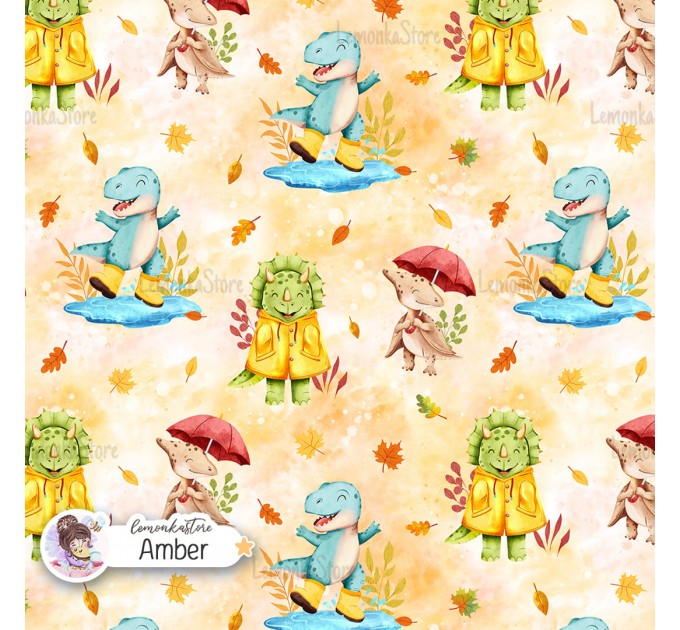 Autumn Dinos seamless pattern design - Amber