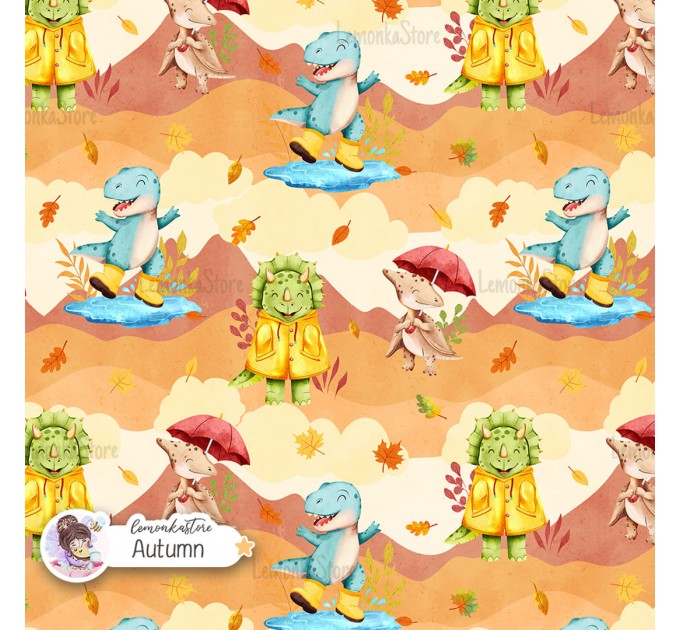 Autumn Dinos seamless pattern design - Autumn