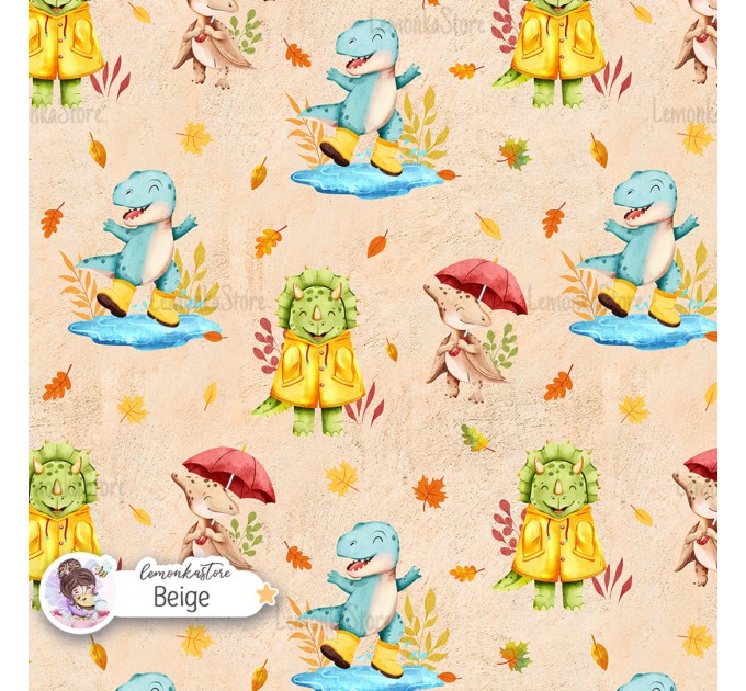 Autumn Dinos seamless pattern design - Beige