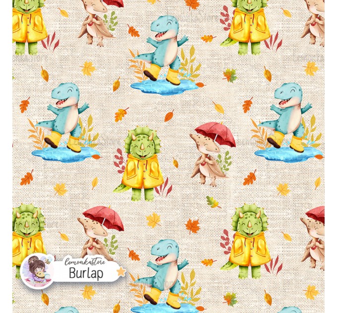 Autumn Dinos seamless pattern design - Burlap