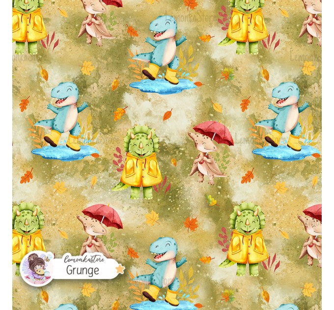 Autumn Dinos seamless pattern design - Grunge