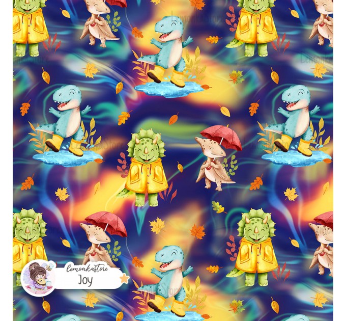 Autumn Dinos seamless pattern design - Joy