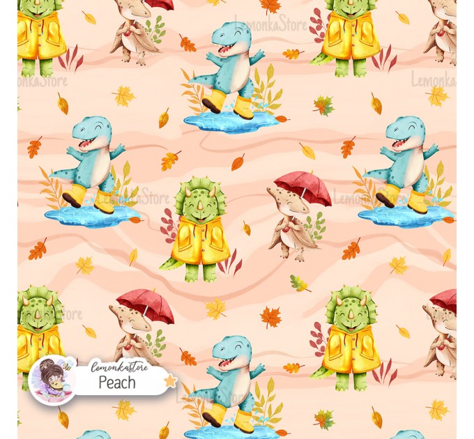 Autumn Dinos seamless pattern design - Peach