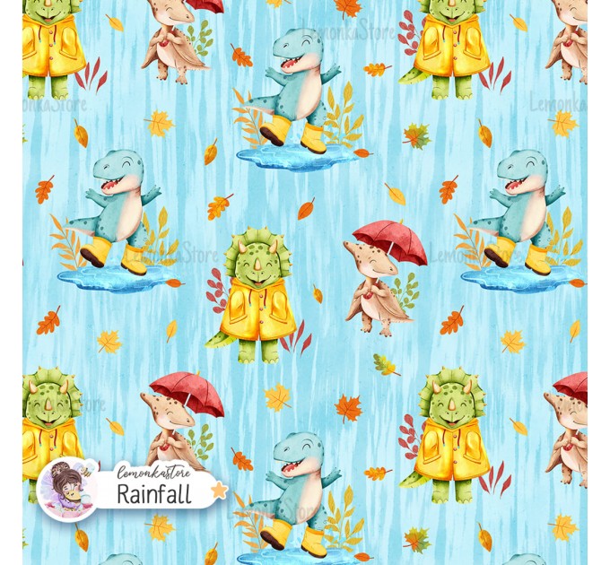 Autumn Dinos seamless pattern design - Rainfall