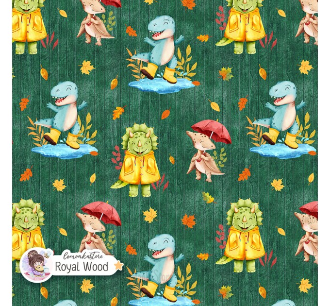 Autumn Dinos seamless pattern design - Wood