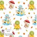 Autumn Dinos seamless pattern design - White  [Non Exclusive]