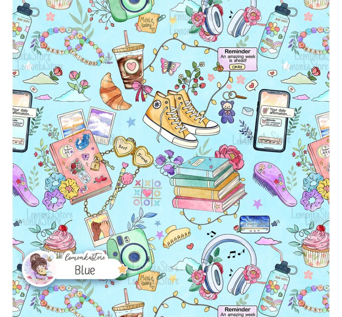 Besties exclusive seamless pattern - Blue