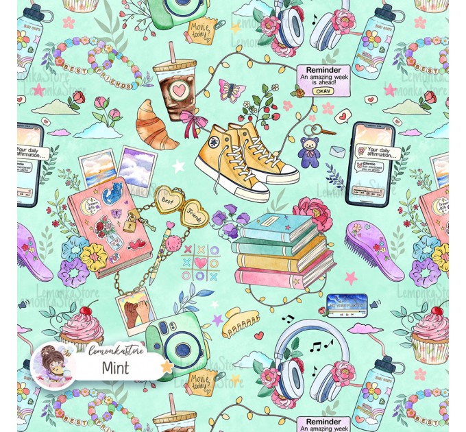 Besties exclusive seamless pattern - Mint