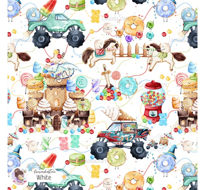 Candy Land - Middle Ages exclusive seamless pattern - White