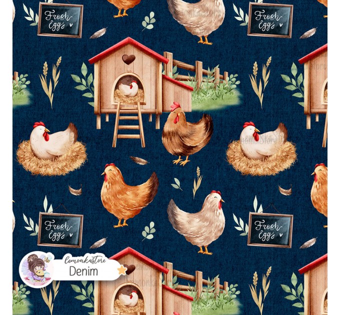 Chickens exclusive seamless pattern - Denim