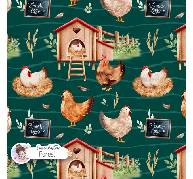 Chickens exclusive seamless pattern - Forest