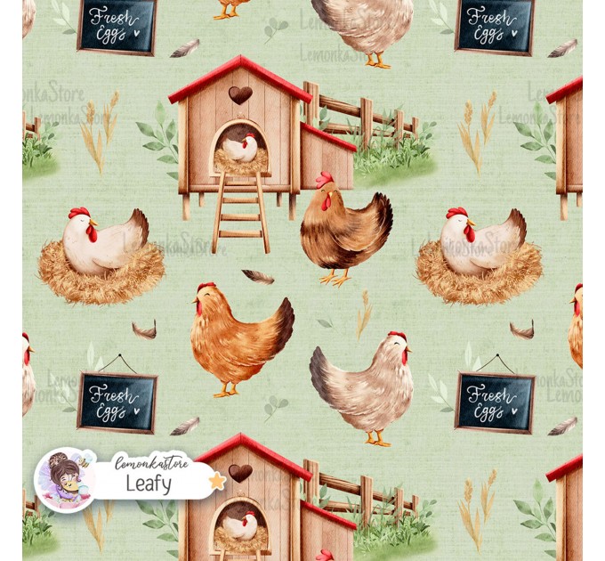 Chickens exclusive seamless pattern - Leafy