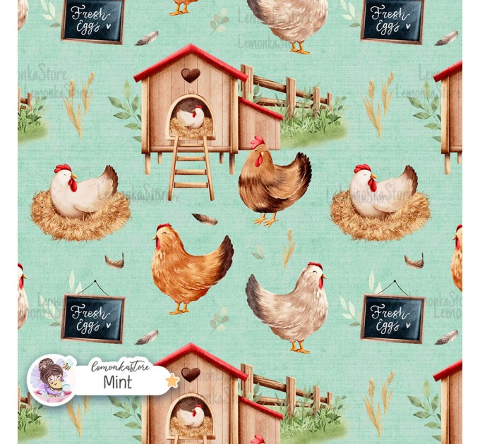 Chickens exclusive seamless pattern - Mint
