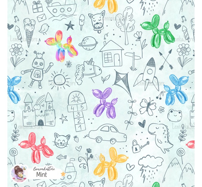 Childhood Adventure exclusive seamless pattern - Mint