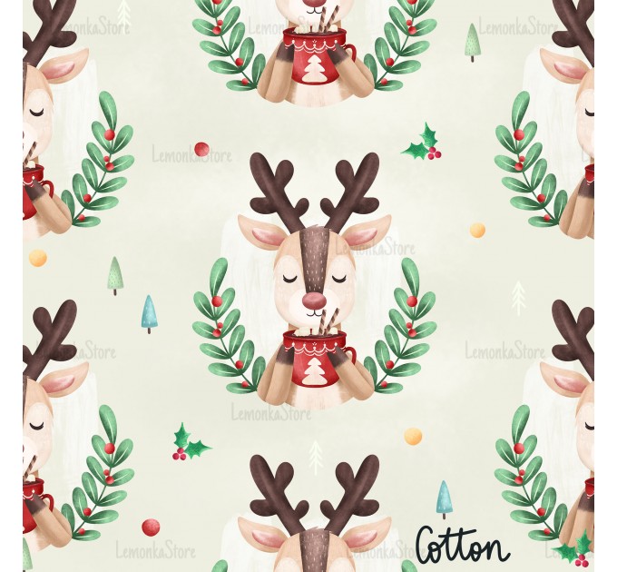 Christmas Deer exclusive seamless pattern - Cotton