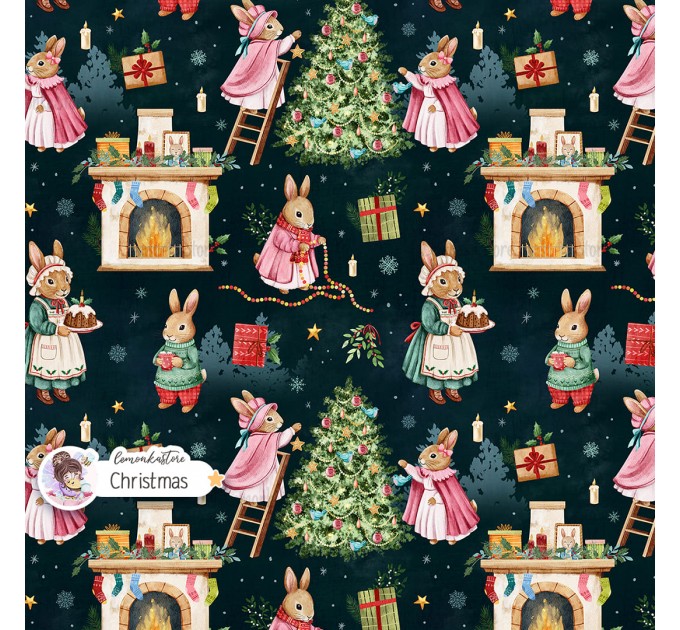Christmas Rabbit Family seamless pattern design - Christmas