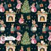 Christmas Rabbit Family seamless pattern design - Christmas