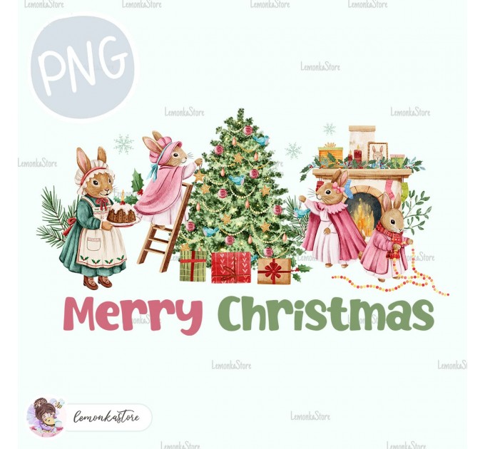 Merry Christmas rabbit family [PNG]