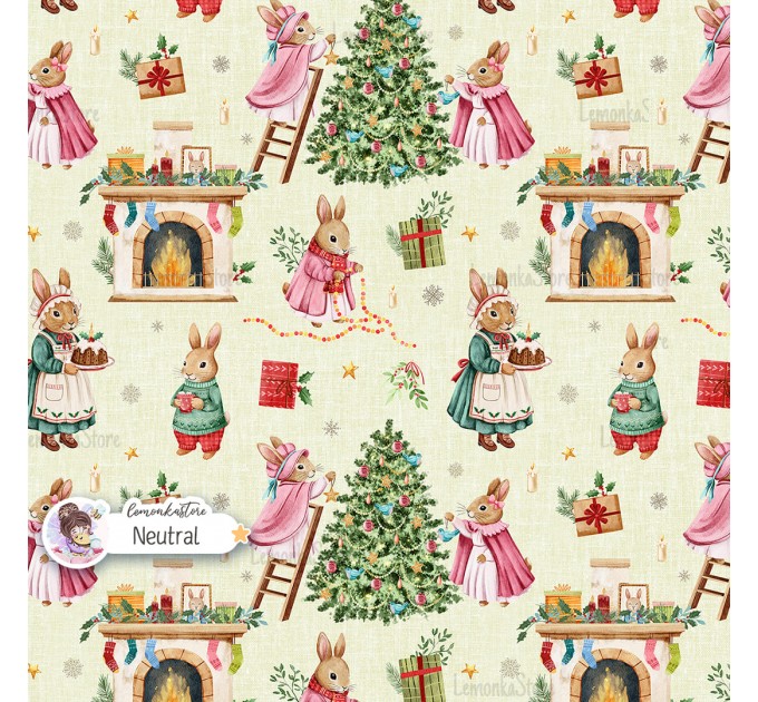 Christmas Rabbit Family seamless pattern design - Neutral