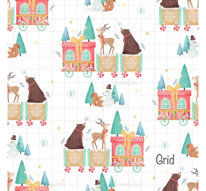 Christmas train exclusive seamless pattern - Grid