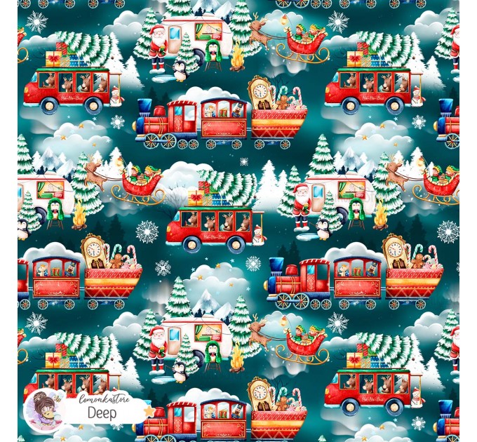 Christmas Vehicles exclusive seamless pattern - Deep