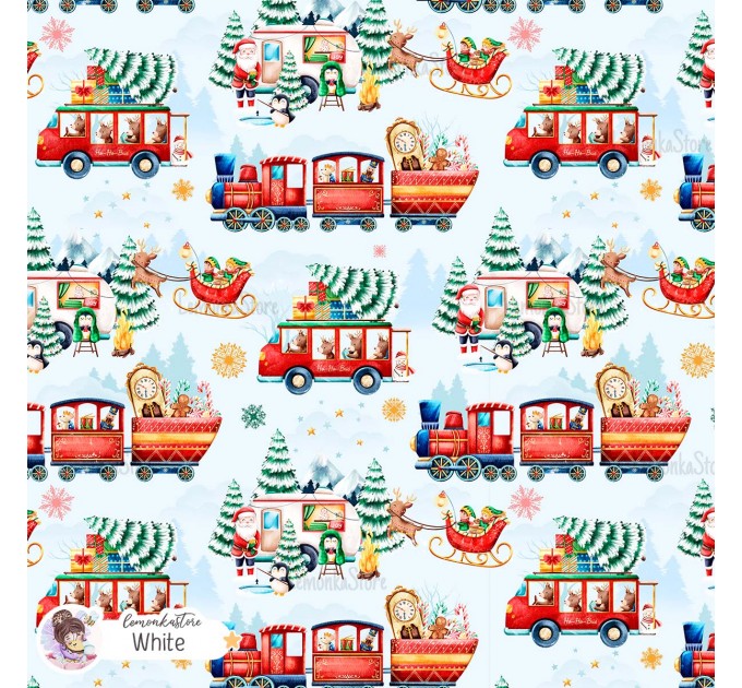Christmas Vehicles exclusive seamless pattern - White