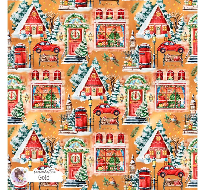 Christmas Street exclusive seamless pattern - Gold
