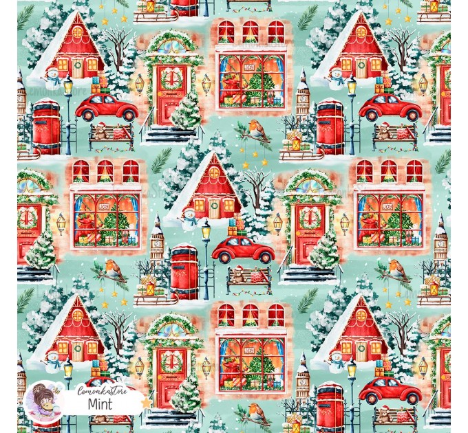 Christmas Street exclusive seamless pattern - Mint