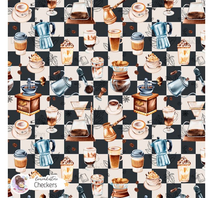 Coffee Lover exclusive seamless pattern - Checkers