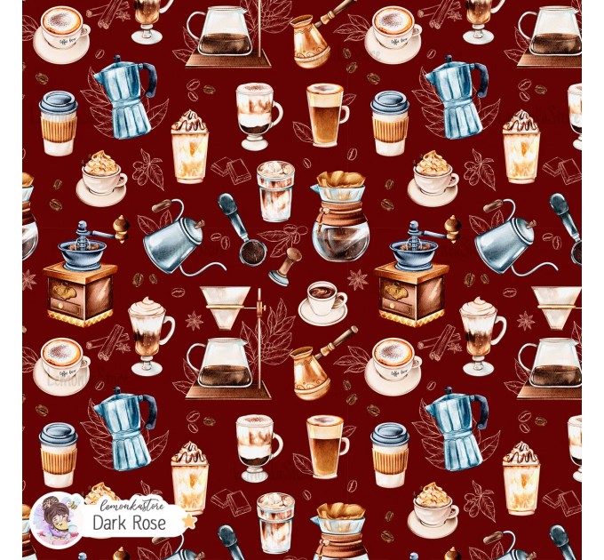Coffee Lover exclusive seamless pattern - Dark rose
