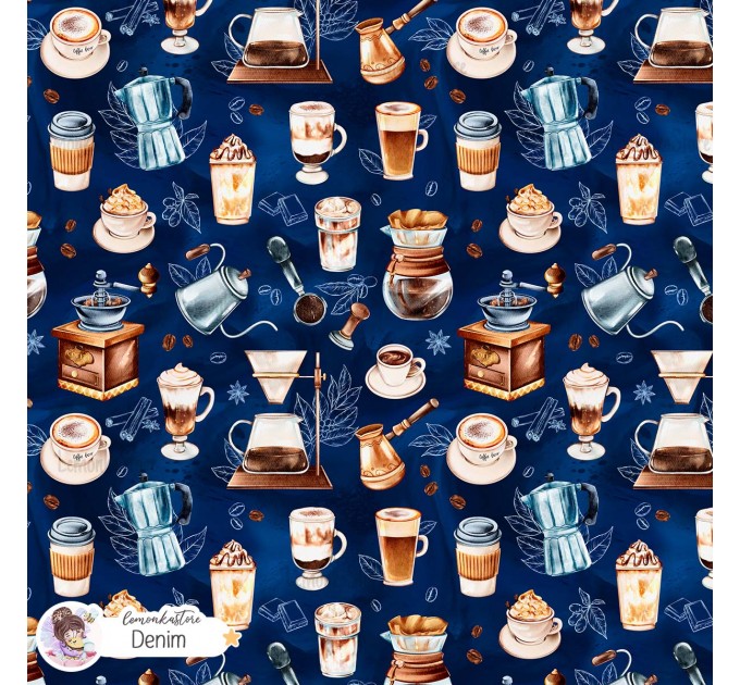 Coffee Lover exclusive seamless pattern - Denim