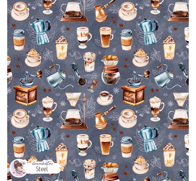 Coffee Lover exclusive seamless pattern - Steel