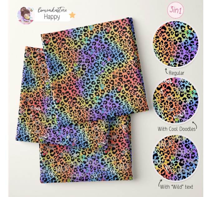 Colorful Cheetah (3 in 1) exclusive seamless pattern - Happy
