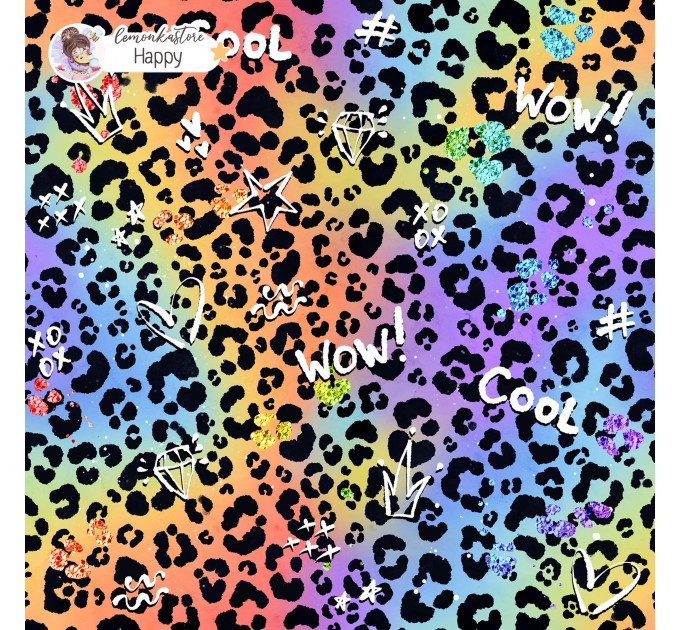 Colorful Cheetah (3 in 1) exclusive seamless pattern - Happy