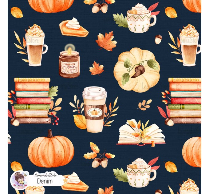 Cozy Autumn exclusive seamless pattern - Denim