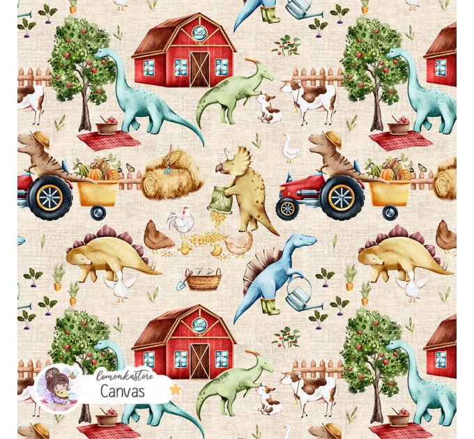 Dino on the farm seamless pattern - Canvas