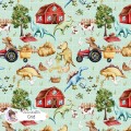 Dino on the farm seamless pattern - Grid