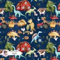 Dino on the farm seamless pattern - Night