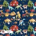 Dino on the farm seamless pattern - Night