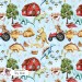Dino on the farm seamless pattern - Sky blue