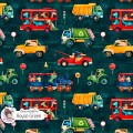 Dino Vehicles exclusive seamless pattern - Royal Green