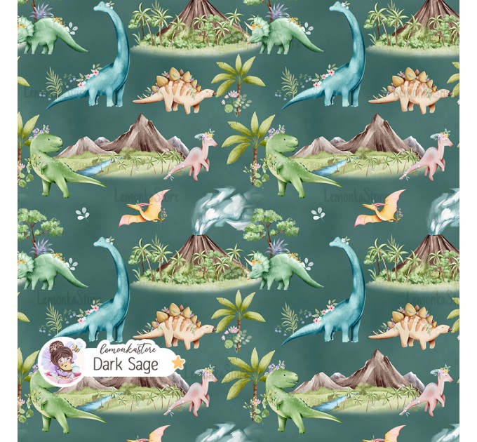 Dinosaurs-Girly exclusive seamless pattern - Dark Sage