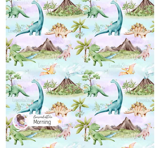 Dinosaurs Girly exclusive seamless pattern - Morning