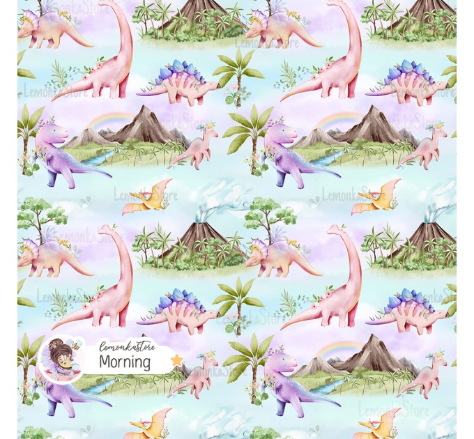Dinosaurs Girly exclusive seamless pattern - Morning