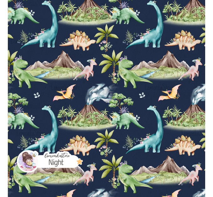 Dinosaurs Girly exclusive seamless pattern - Night