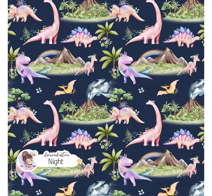 Dinosaurs Girly exclusive seamless pattern - Night