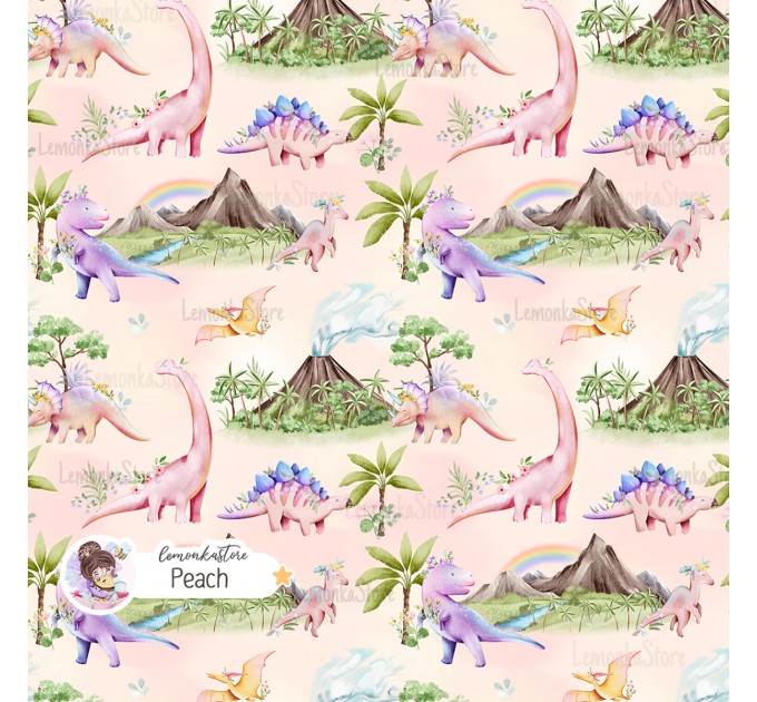 Dinosaurs Girly exclusive seamless pattern - Peach