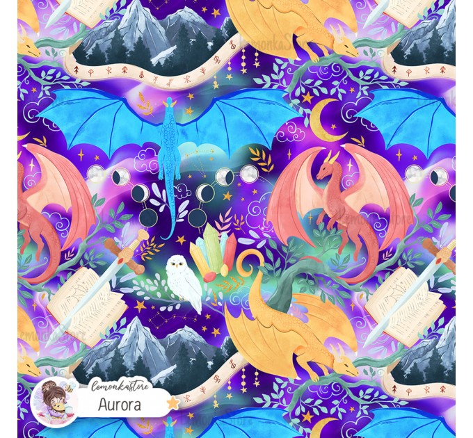 Dragons Fantasy seamless pattern design - Aurora