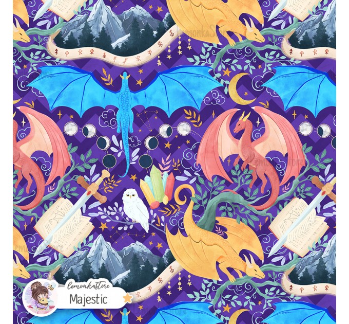 Dragons Fantasy seamless pattern design - Majestic